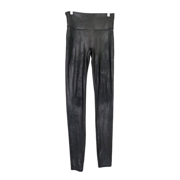 Spanx Faux Leather Leggings Women M Tall Black Shiny Shapewear Stretch Rocker - Picture 3 of 12